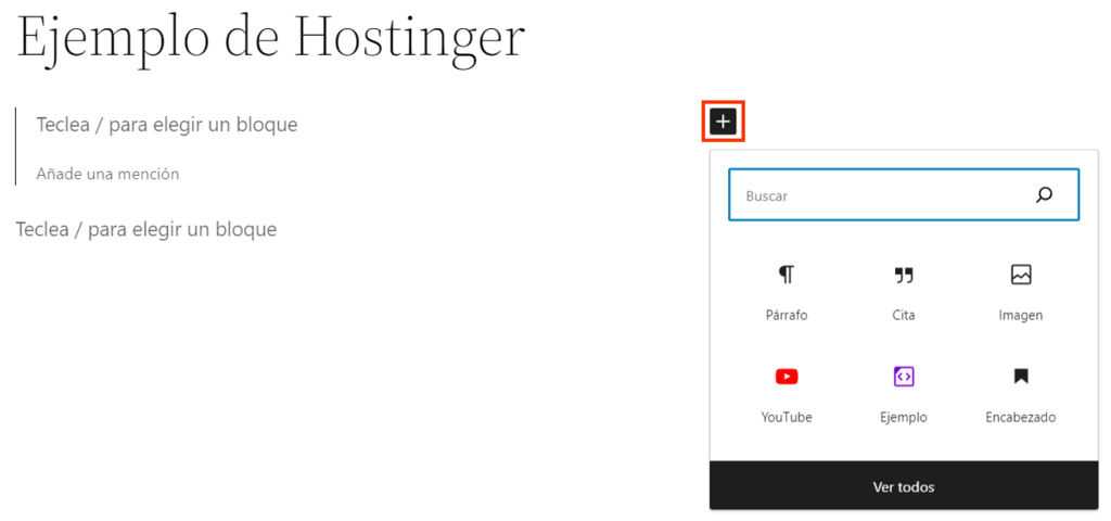 Sección para ver bloques en Gutenberg