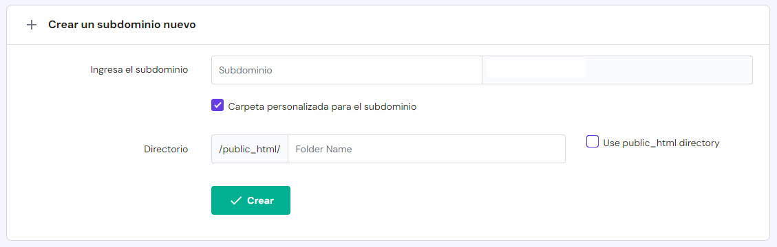 Craer un subdominio nuevo en hPanel