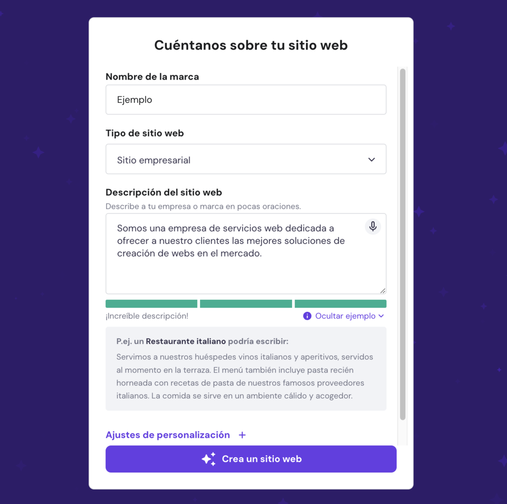 Ejemplo de descripción de una web empresarial