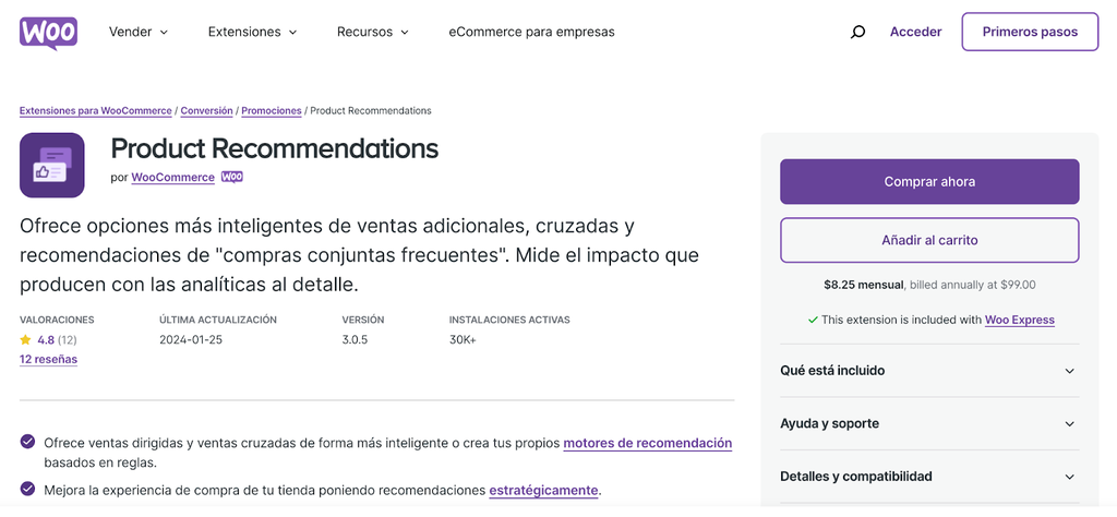 Plugin Product Recommendations
 de WooCommerce
