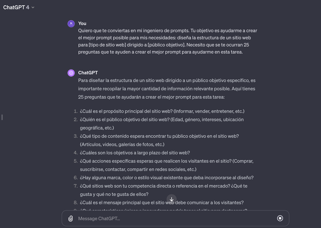 Ejemplo de uso de ChatGPT