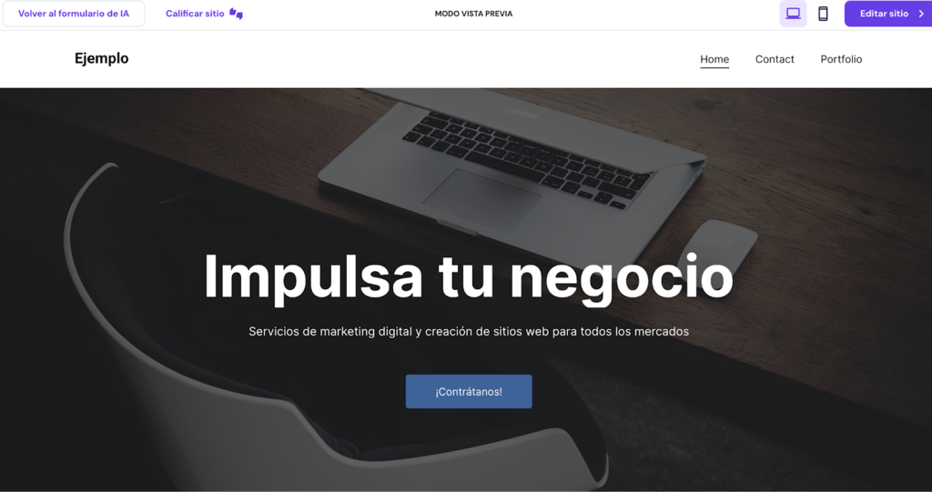 Ejemplo de página web creada con IA