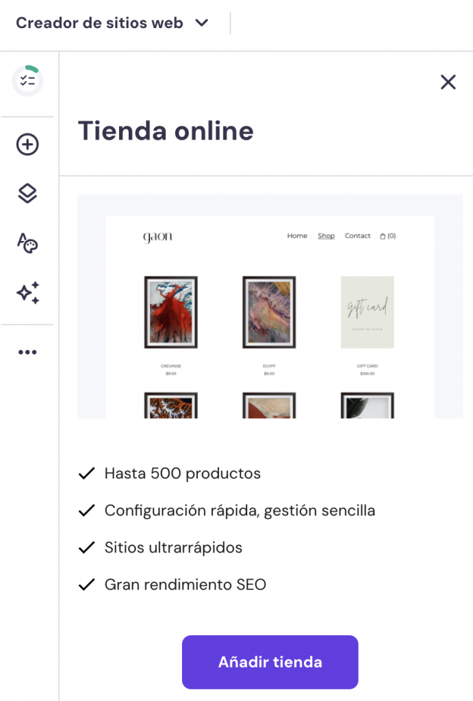 Añadir tienda online en HWB