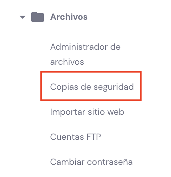 Opción Copias de seguridad en hPanel