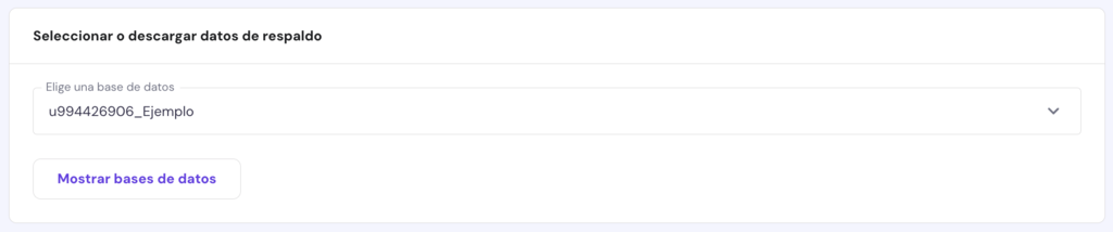 Selección de bases de datos en hPanel