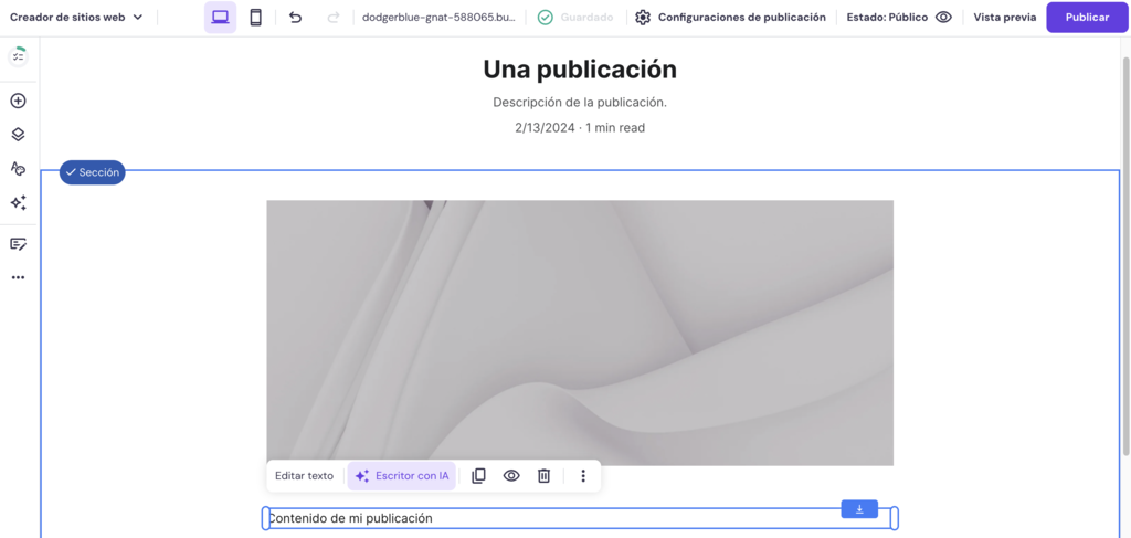 Opción Escritor con IA de HWB