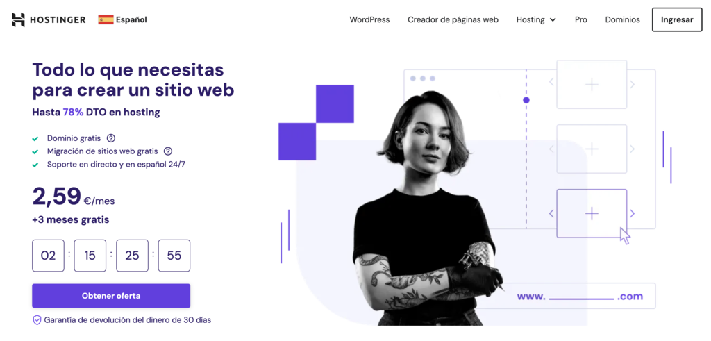 Sitio web de Hostinger