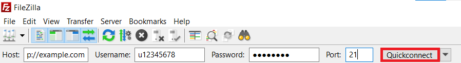 El botón Quickconnect en FileZilla