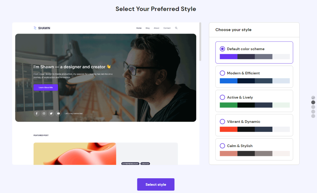 Panel de selección de tema en hPanel