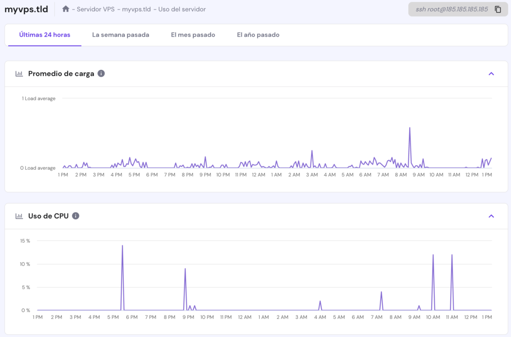 Uso del servidor en hPanel