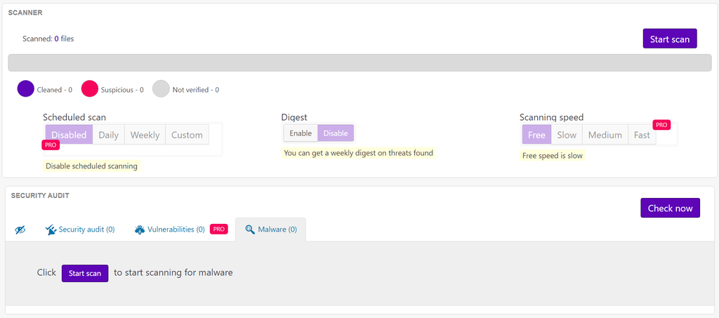 Ajustes de scanner de Titan Anti-Spam & Security