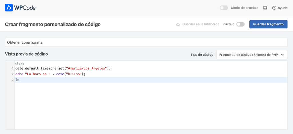 Crear fragmento personalizado de código en WPCode