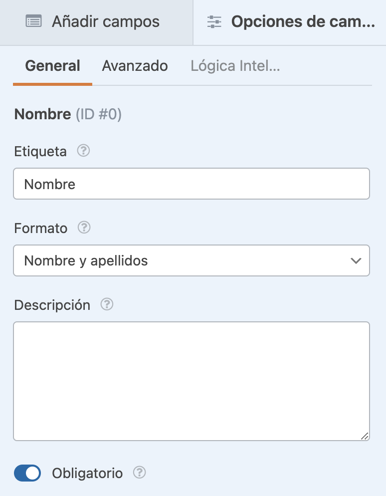 Sección para Personalizar las propiedades de los campos en WPForms