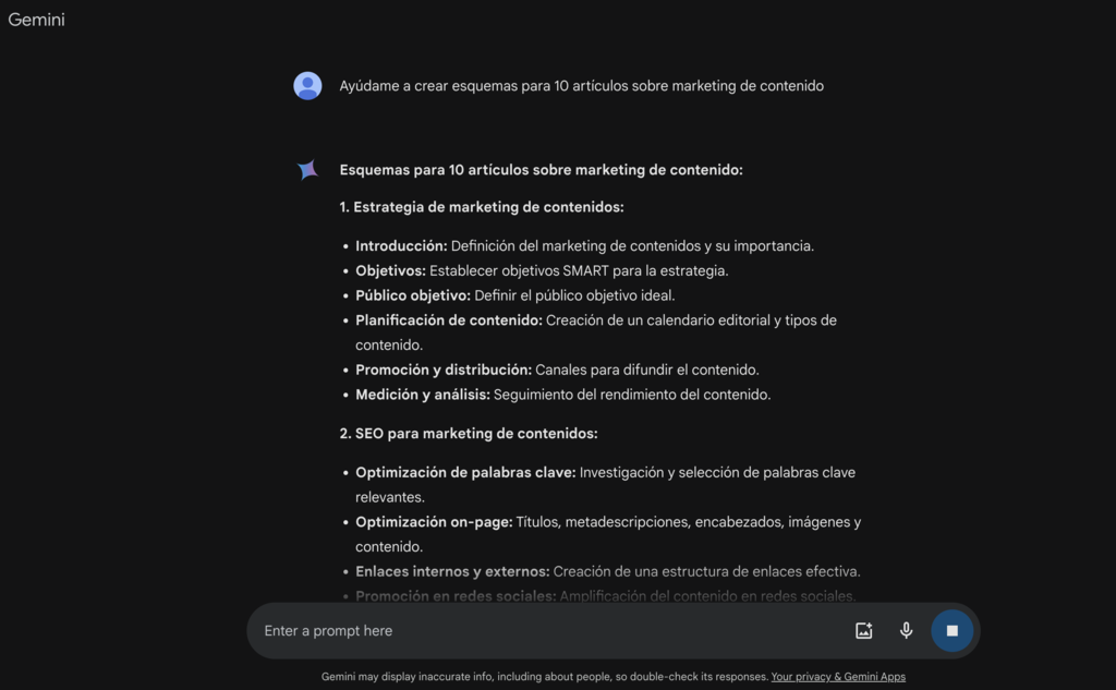 Interfaz de Google Gemini