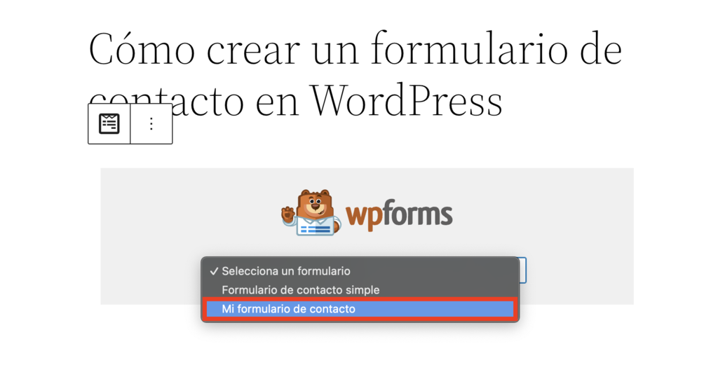 Bloque de WPForms del editor de Gutenberg