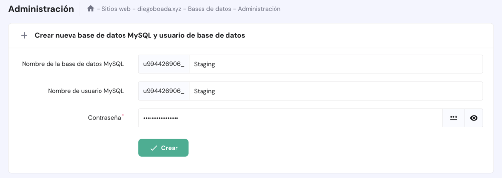 Administración de bases de datos de hPanel