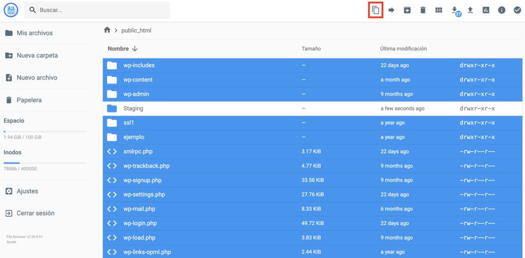 Administrador de archivos de Hostinger