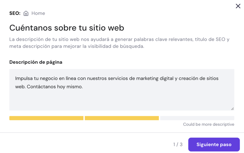 Asistente SEO del Creador de Hostinger 