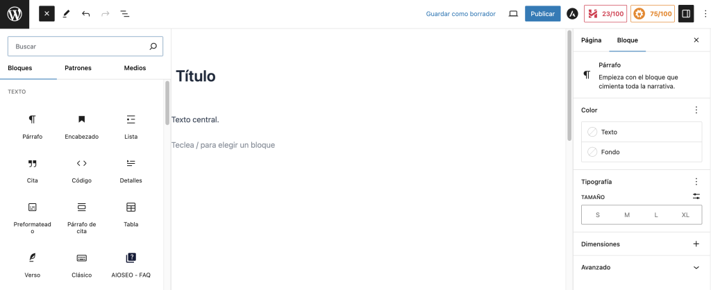 Editor de bloques de WordPress
