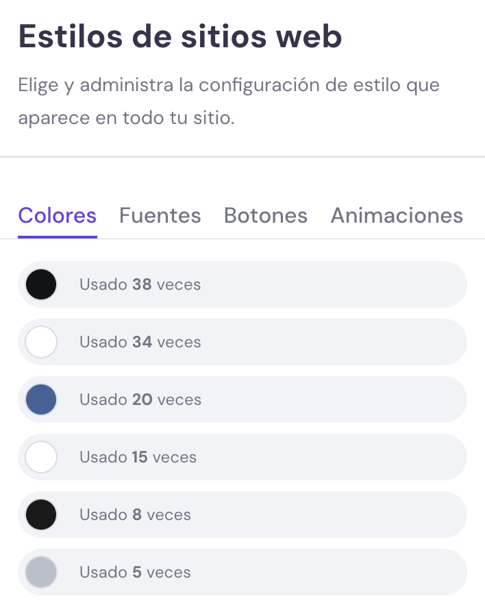 Estilos de sitios web del Creador de Hostinger