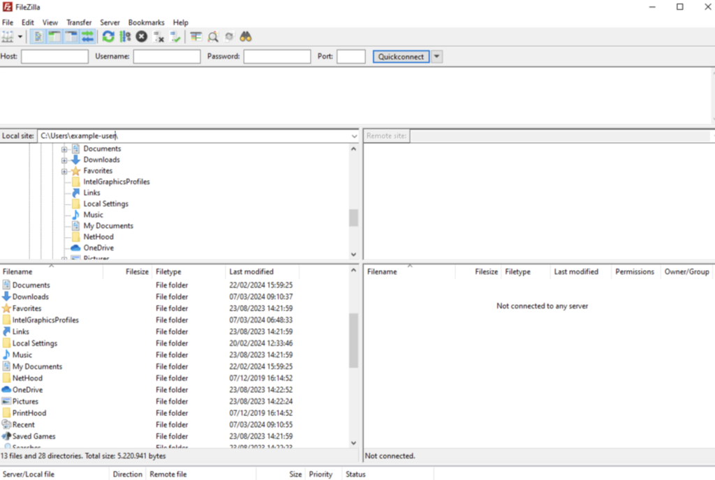 Interfaz de FileZilla