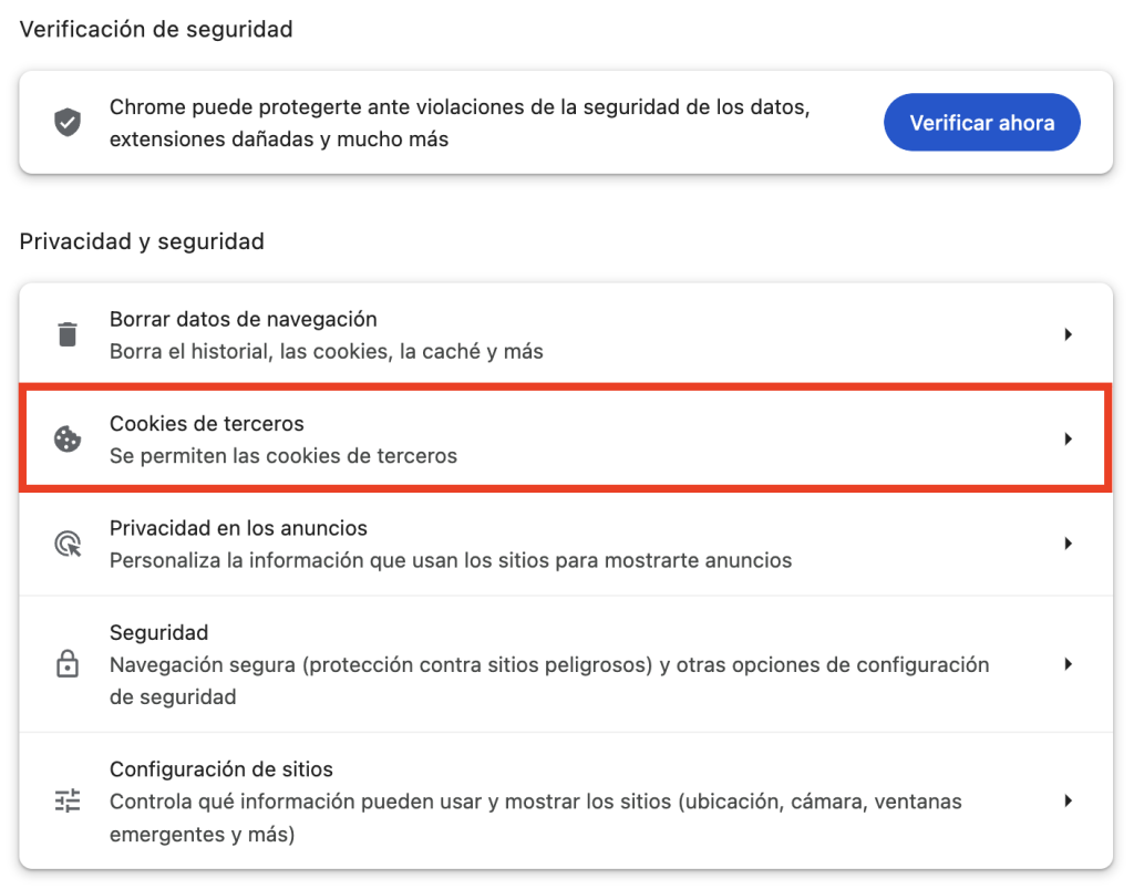 Opciones de seguridad de Google Chrome