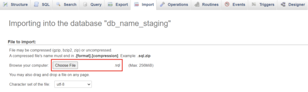 Panel de control de phpMyAdmin