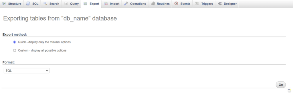Panel de control de phpMyAdmin