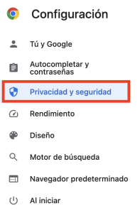 Sección de Configuración de Google Chrome