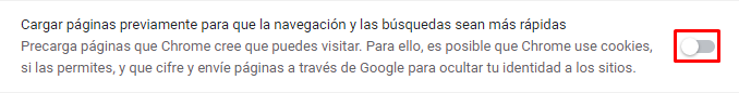 Opción de carga previa de Google Chrome