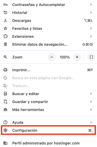 Opción de Configuración de Google Chrome