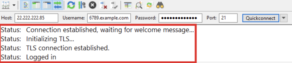 estado de la conexión de fileZilla