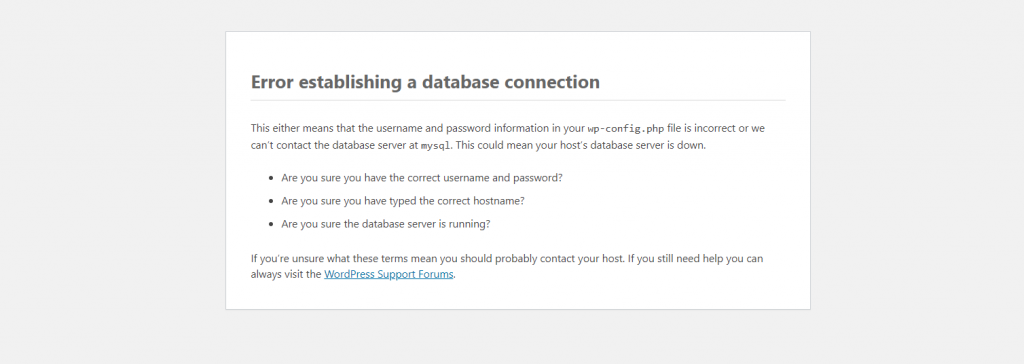 Ejemplo de Error Establishing a Database Connection