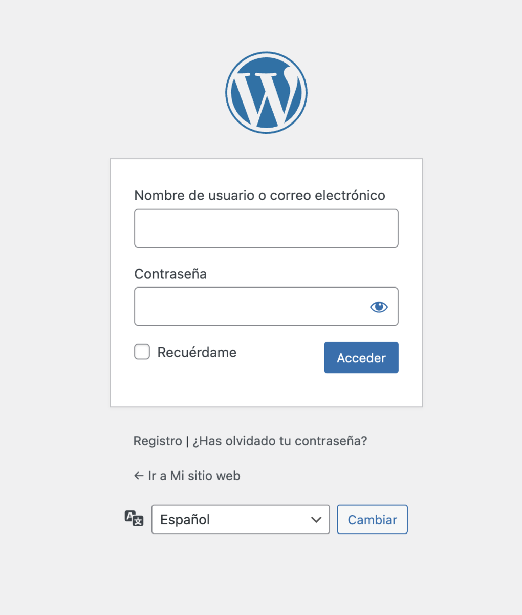 Sección de inicio de sesión de WP