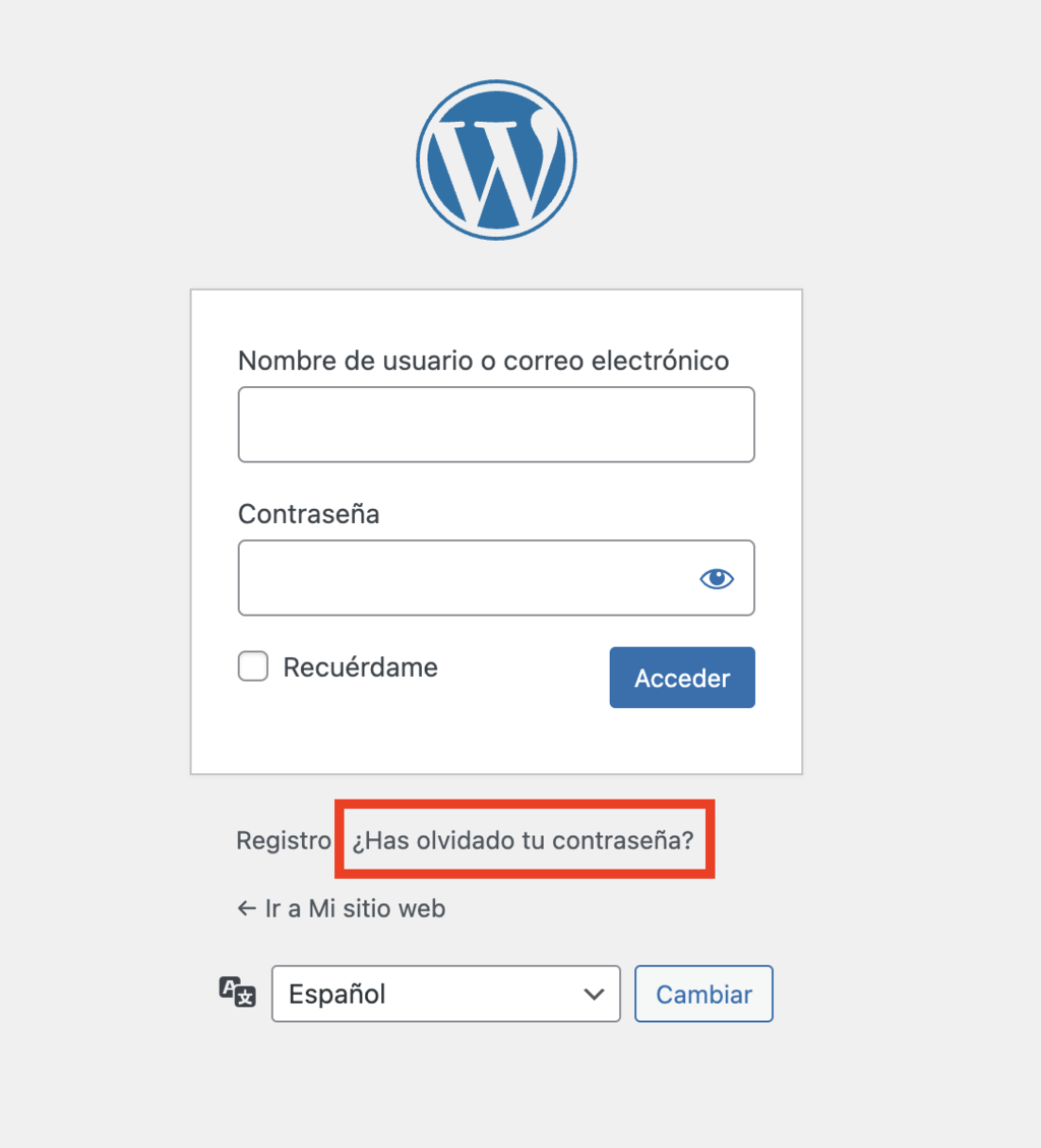 Botón Has olvidado tu contraseña de WP