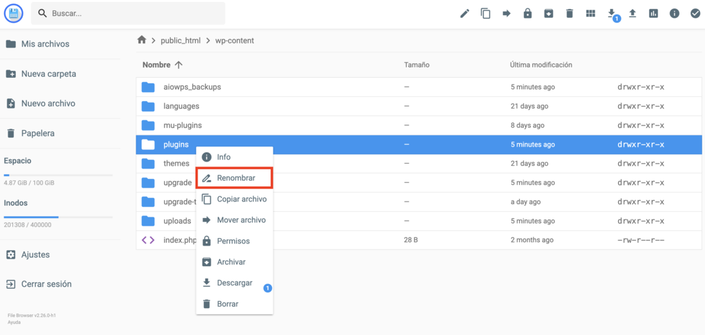 Administrador de archivos de Hostinger