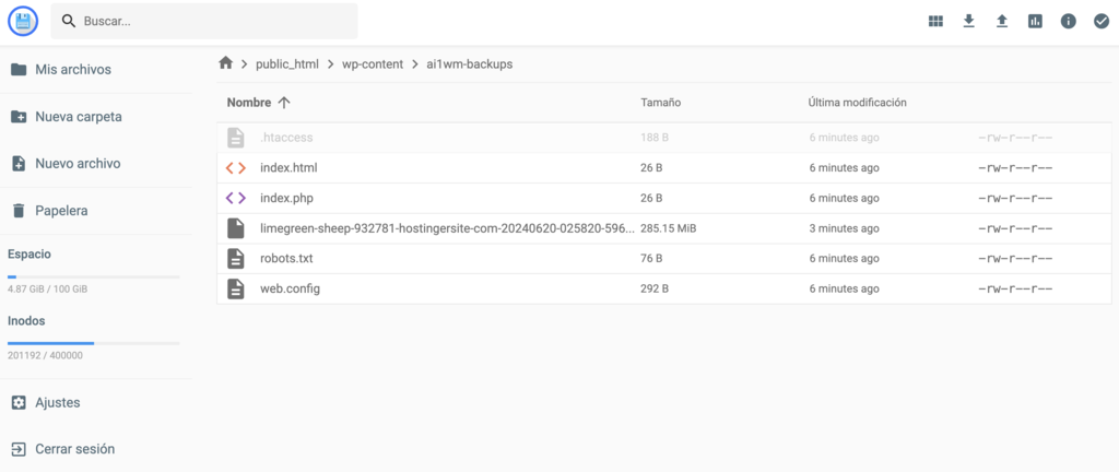 Administrador de archivos de Hostinger