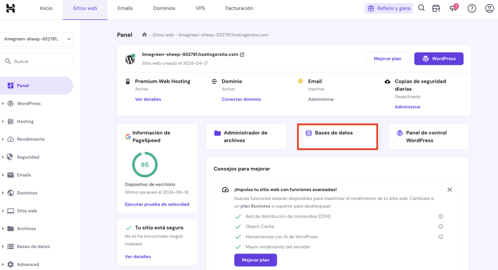 Vista general de hPanel
