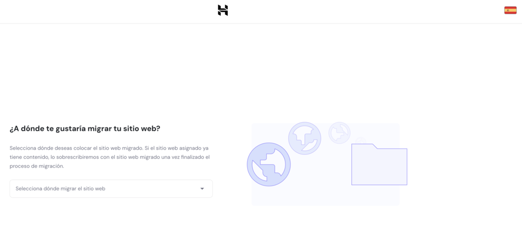 Opciones de destino de migración web de Hostinger
