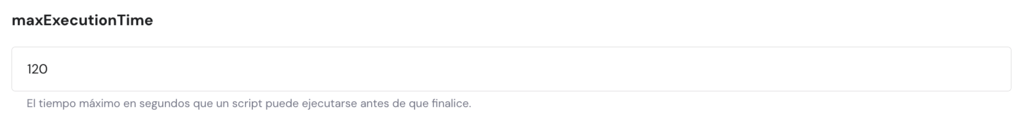 Casilla de tiempo máximo de ejecución en hPanel