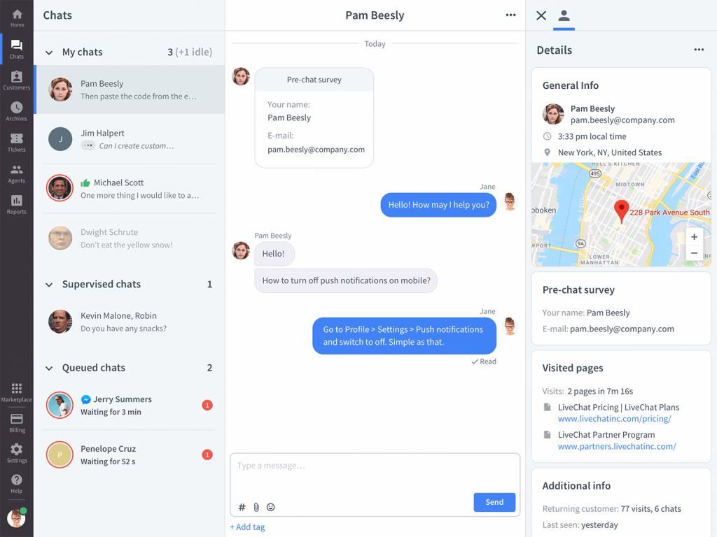 Panel de control de LiveChat