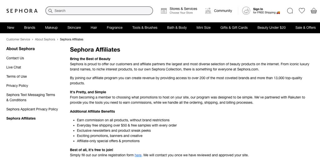 Sitio web de Sephora