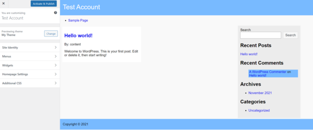 Aspecto de un tema personalizado en WordPress