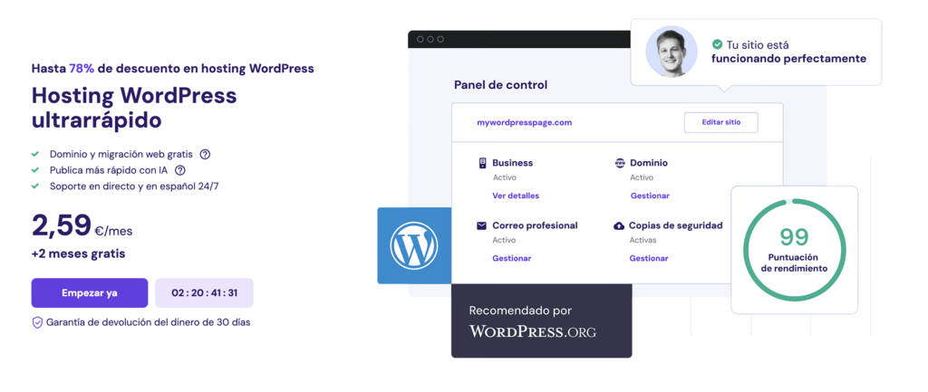 Sitio web del Hosting WordPress de Hostinger