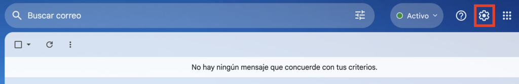 Botón de ajustes de Gmail