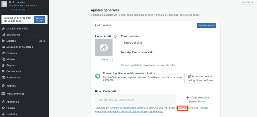 Ajustes generales de WordPress.com