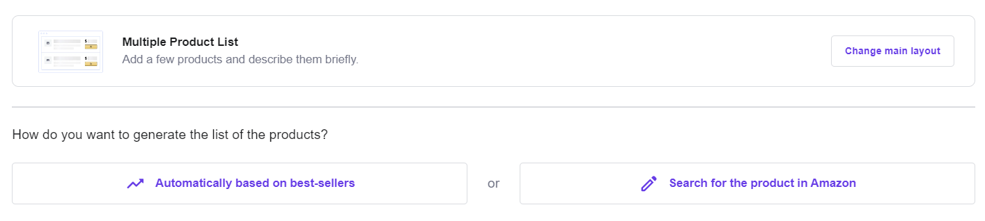 La opción de visualización de múltiples productos en el plugin Hostinger Amazon Affiliate Connector.