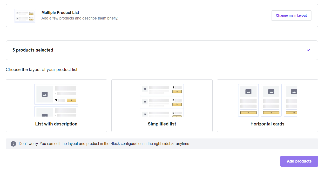 Los múltiples diseños de visualización de la lista de productos en el plugin Hostinger Amazon Affiliate Connector.