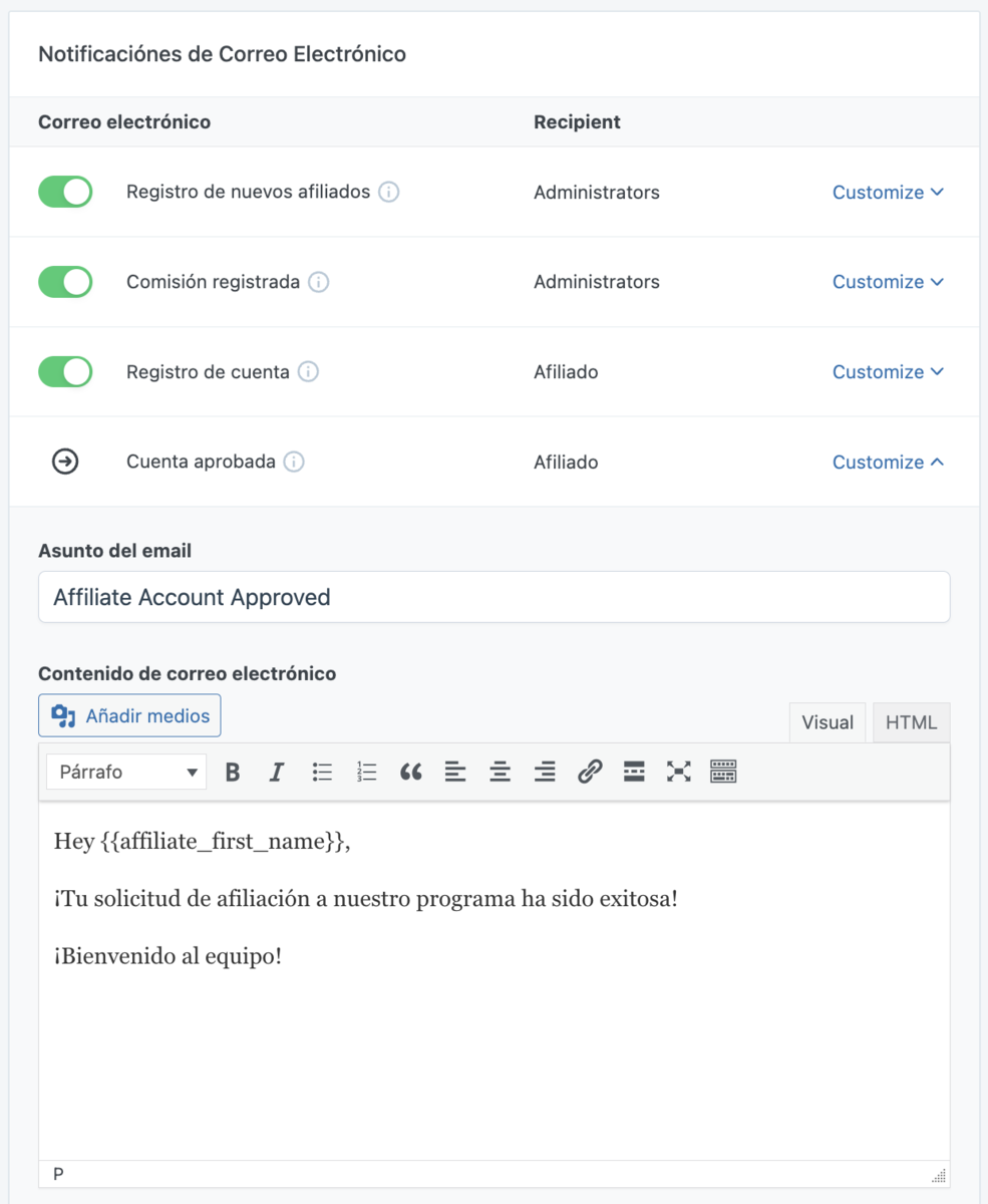 Notificaciones de correo electrónico de SliceWP