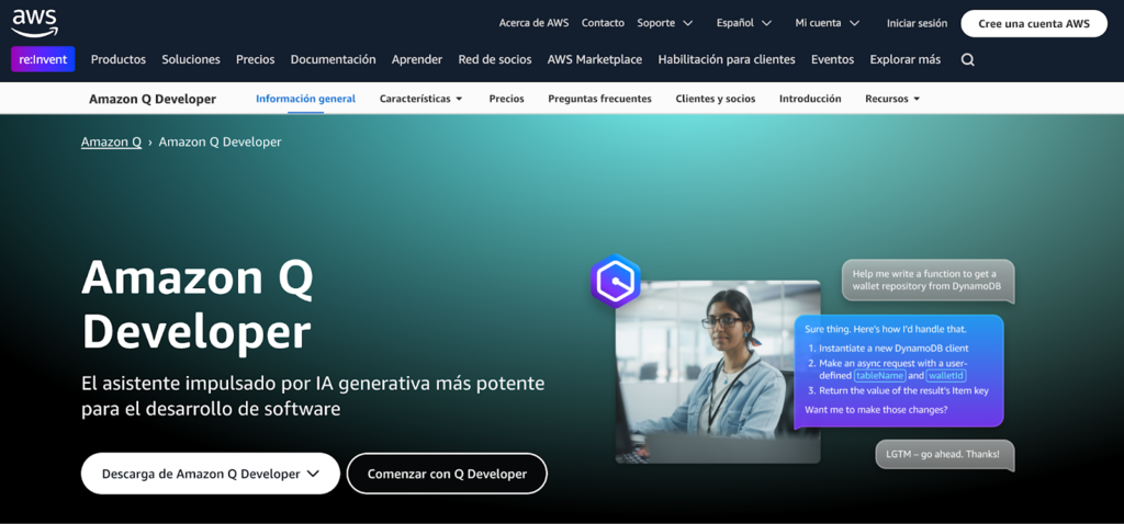 Sitio web de Amazon Q Developer